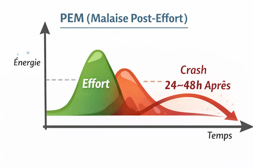 Courbe PEM : effort puis crash retardé à 24-48h